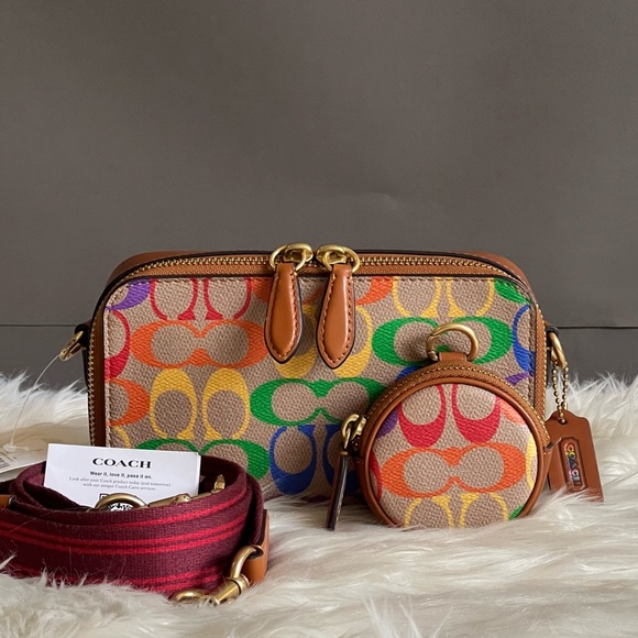 CJ802 - Coach Charter Slim Crossbody in Rainbow Signature Canvas - Picture 12 of 13